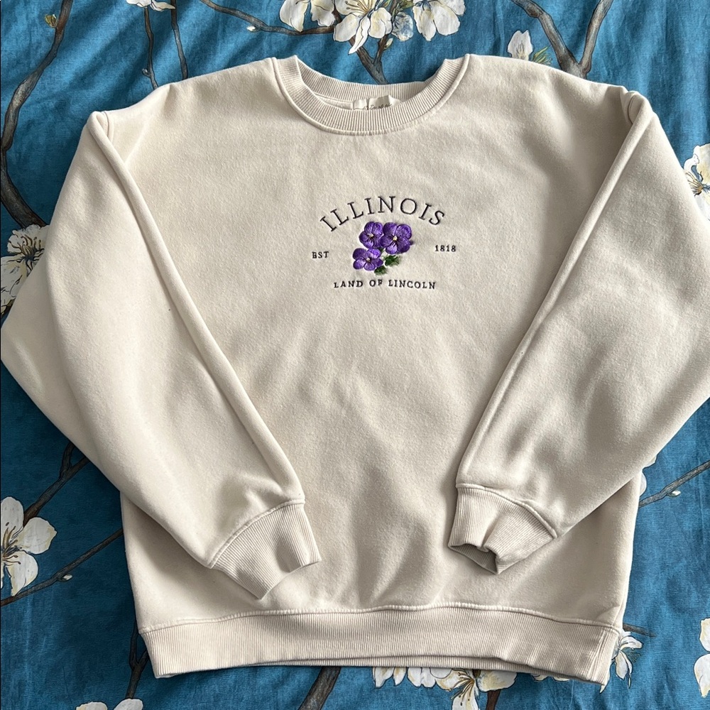 State of Mine Cream Illinois Flower Sweatshirt size S TikTok viral